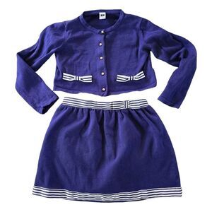 Janie & Jack 2017 Resort Career Girl Outfit Navy Blue Striped Skirt Cardigan